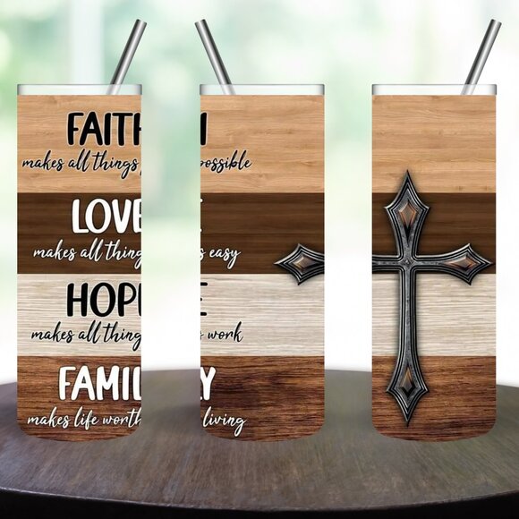 Faith Love Hope Family Stainless Steel 20oz Skinny Tumbler - Picture 1 of 5